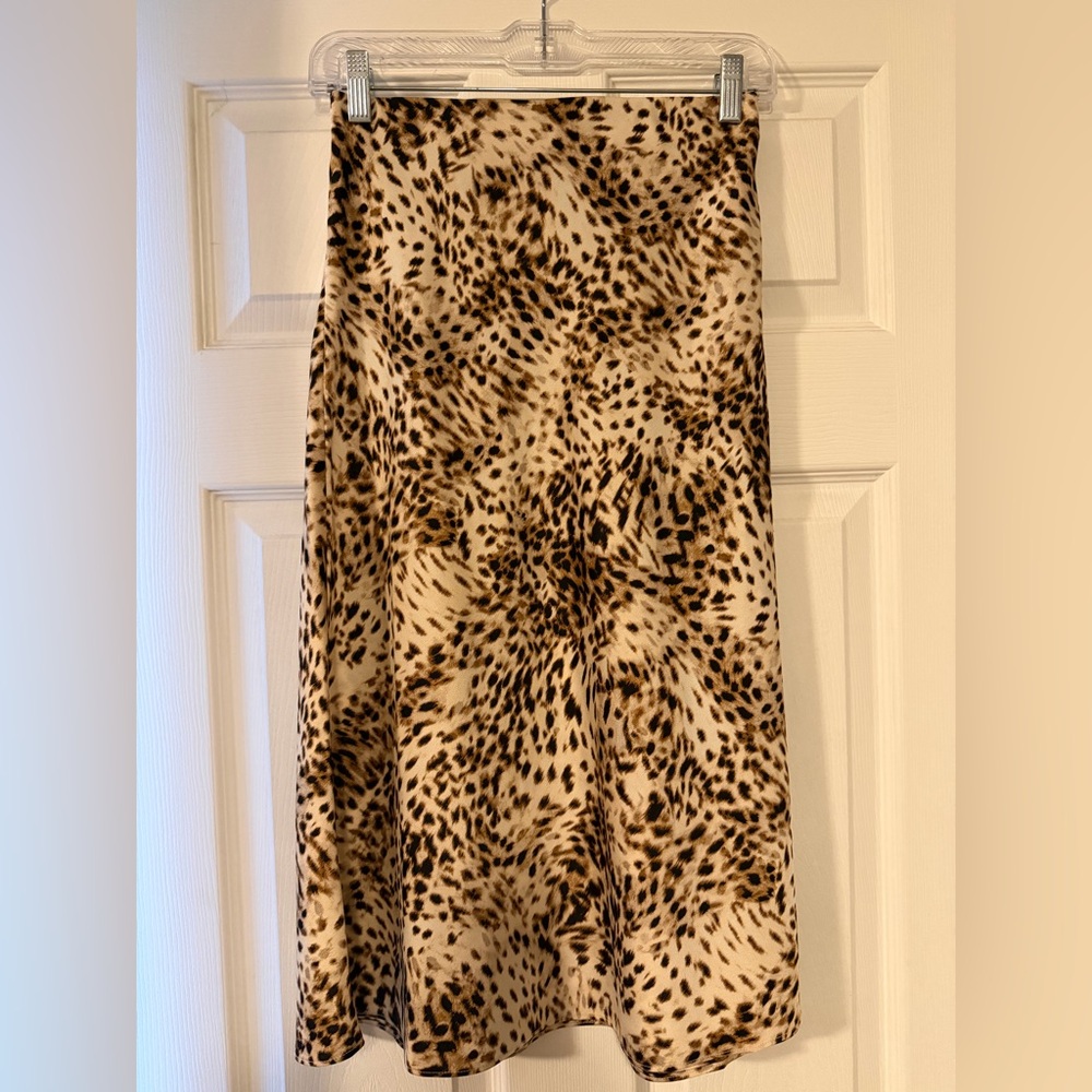 Loft Petite Animal Print Bias Midi Skirt